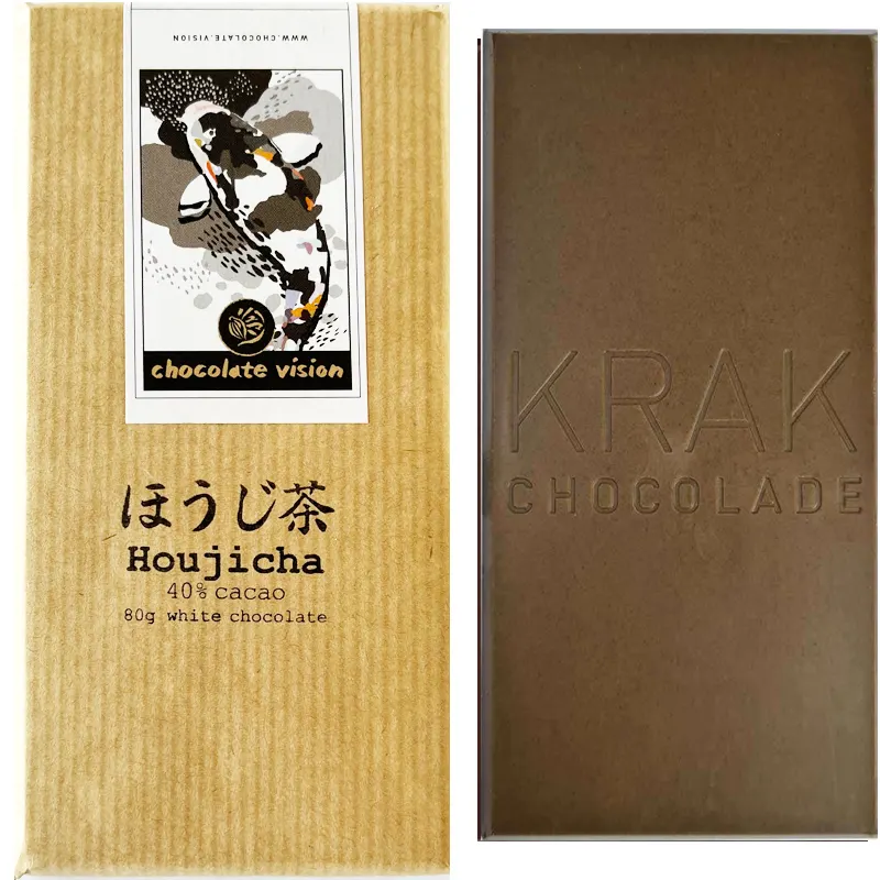 KRAK Chocolade | Weiße Schokolade »Houjicha« 40% | 80g Houjicha Schokolade mit geröstetem grünen Tee von Krak und Chocolate Vision