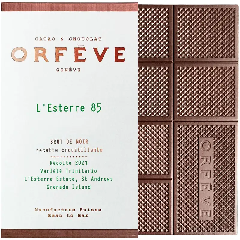 ORFÈVE | Dunkle Schokolade »Brut de Noir« L' Esterre Grenada 85% | 70g Dunkle Schokolade von Orfeve aus der Schweiz