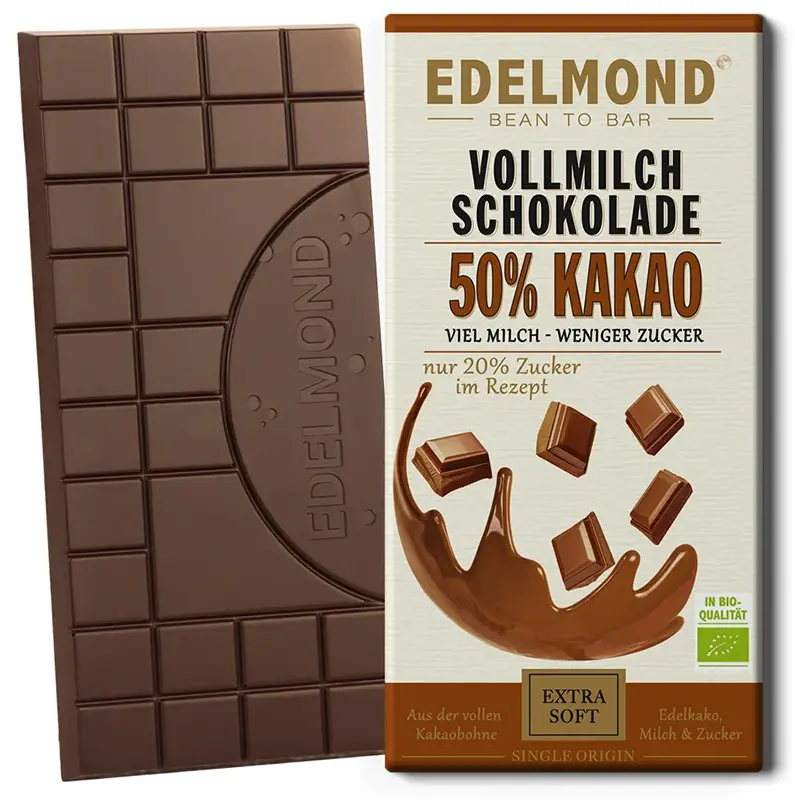 EDELMOND | Milchschokolade 50% | BIO | 75g Bio Milchschokolade mit weniger Zucker von Edelmond