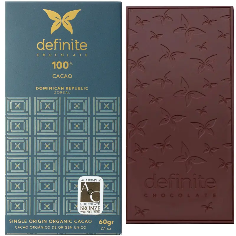 Prämierte Schokoladen mit 100% Kakaomasse, von Definite Chocolate