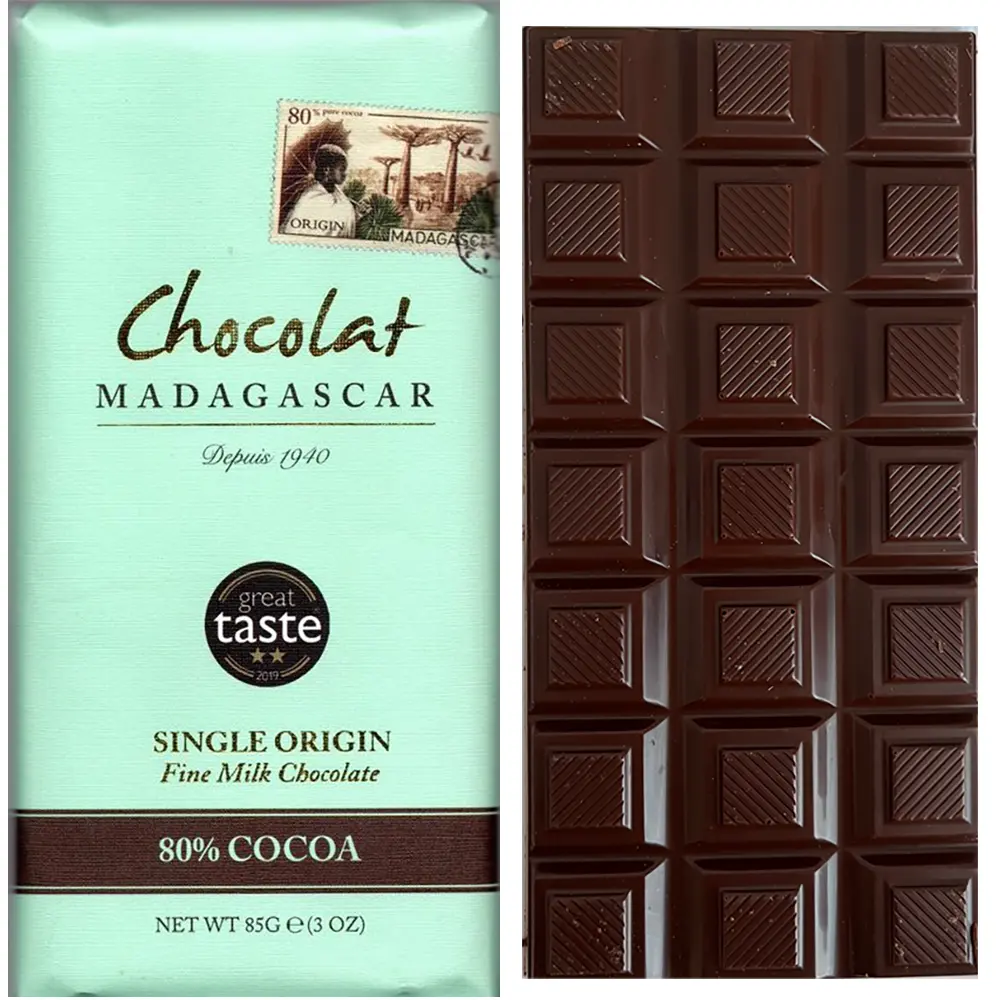 Chocolat MADAGASCAR | Milchschokolade »Madagascar« 80% | 85g Milchschokolade 80% ohne Zuckerzusatz von Chocolate Madagascar