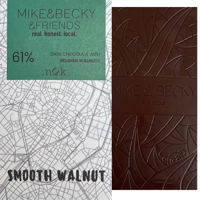 MIKE & BECKY Chocolate | Dunkle Schokoladen & Walnuss »Smooth Walnut« 61% | BIO | 60g Belgische Schokolade Smooth Walnuss von mike & becky Brüssel