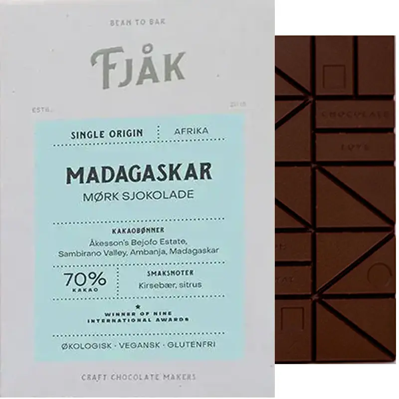 FJAK Chocolate | Dunkle Schokolade »Madagaskar« 70% | BIO | 60g Dunkle Madfagascar Schokolade von Fjak Norwegen