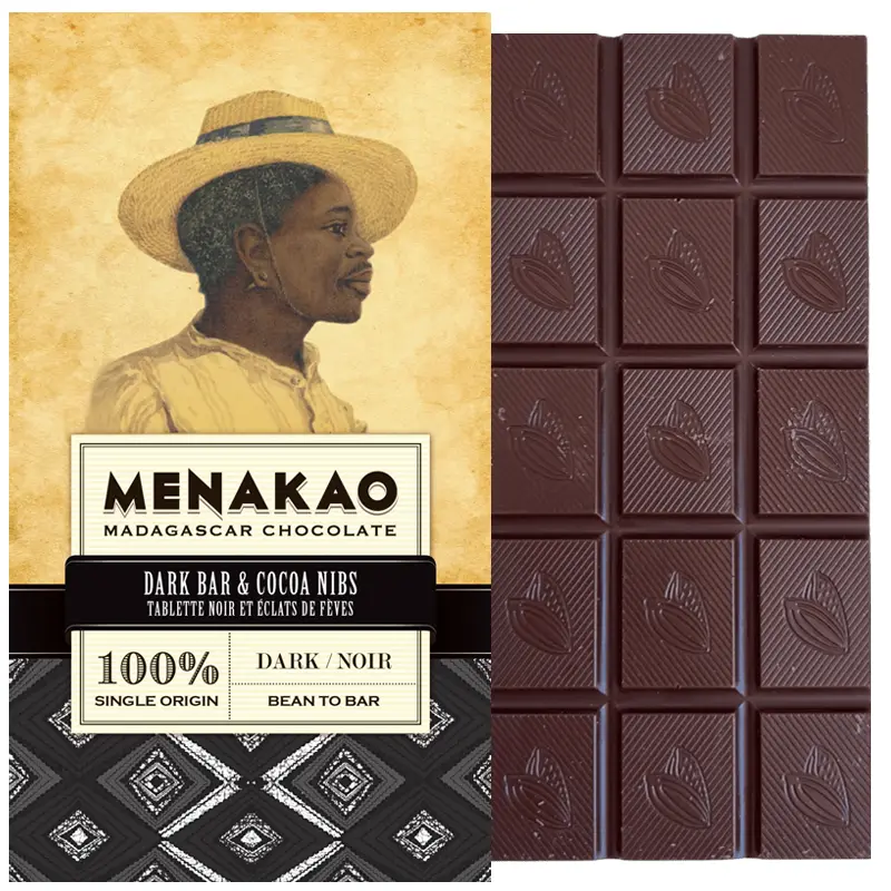 MENAKAO Schokoladen | Dunkle »Kakao & Nibs« 100% | 65g 100% Kakaomasse Schokolade von menakao Madagascar
