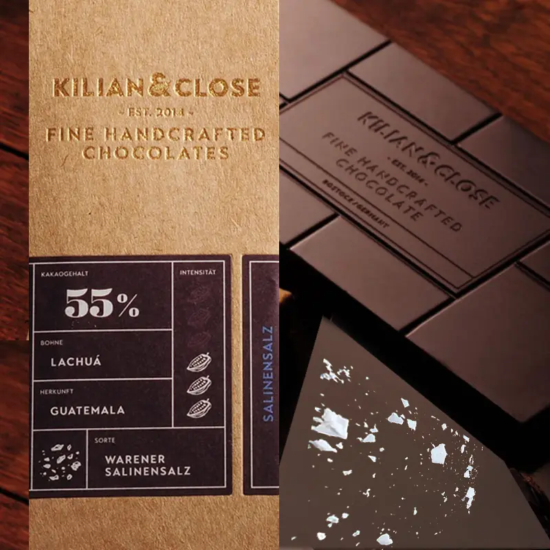 KILIAN & CLOSE »Schokolade & Warener Salinensalz« 55% Handgemachte Schokolade mit Warener salinensalz von Kilian Close