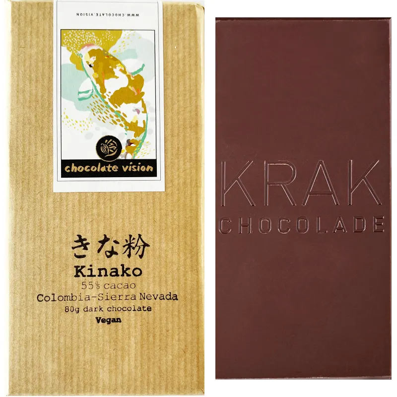 KRAK Chocolade | Dunkle Schokolade »Colombia Kinako« 55% | 80g Kinako Colombia vegane Schokolade mit geröstetem Soja von Krak