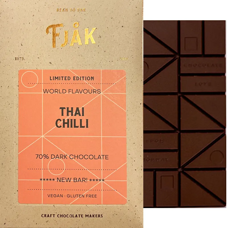 FJAK Chocolate | Dunkle Schokolade »Thai Chilli« 70% | BIO | 60g Scharfe Chili Schokolade mit Thai Chilli von Fjak