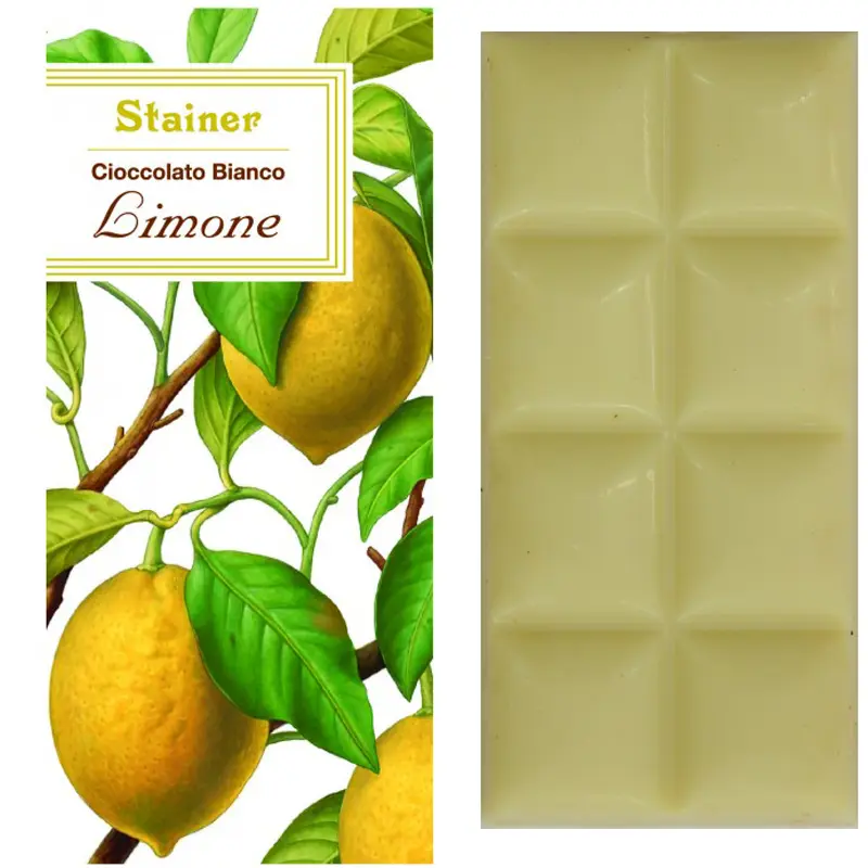 STAINER | Weisse »Schokolade & Limone« 32% | 50g Weiße Schokolade mit natürlicher Limone von Stainer Italien