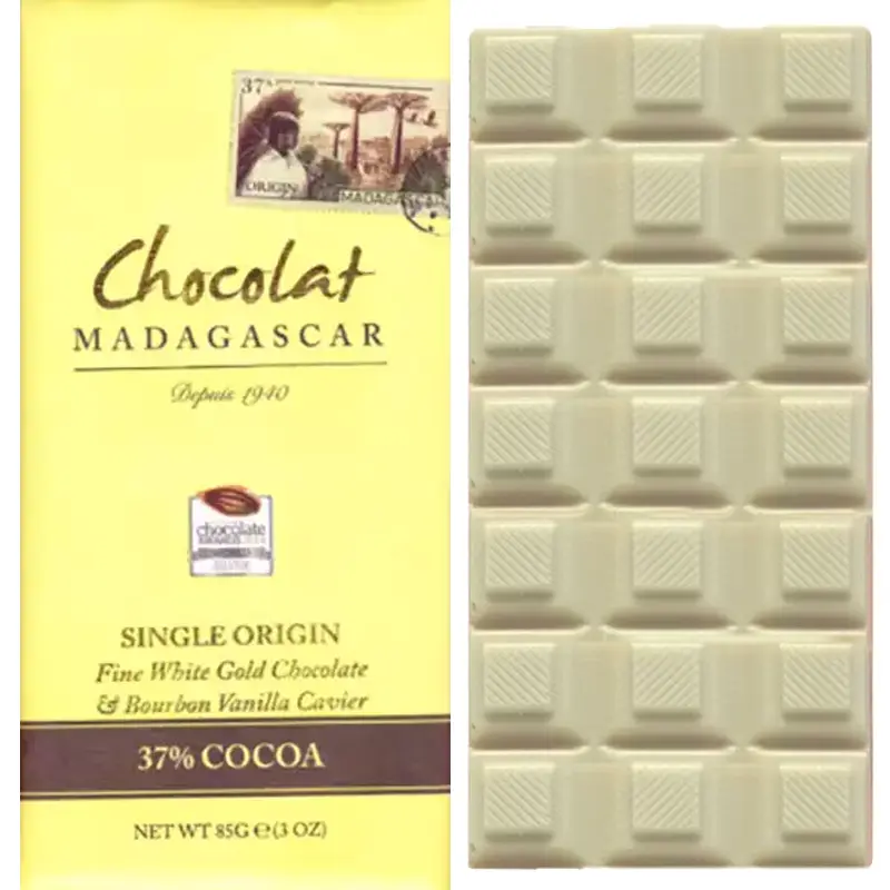 Chocolat MADAGASCAR | Weiße »Schokolade  & Bourbon Vanille« 37% | 85g Weiße Schokolade Gold White von 37% Chocolate Madagascar