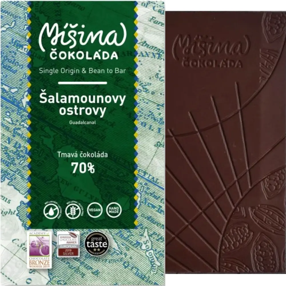 MIŠINA Čokoláda | Dunkle Schokolade »Solomon Islands« 70% | 50g Solomon Island Prämierte Schokoladen von Misina Prag