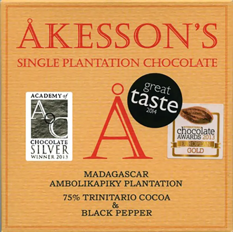 Prämierte Akesson's Schokolade Trinitario mit Black Pepper