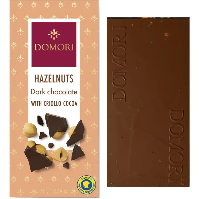 DOMORI | Dunkle Schokolade mit Haselnüssen »Hazelnuts« 80% | 75g Dunkle Schokolade mit Haselnüssen von domori Italien