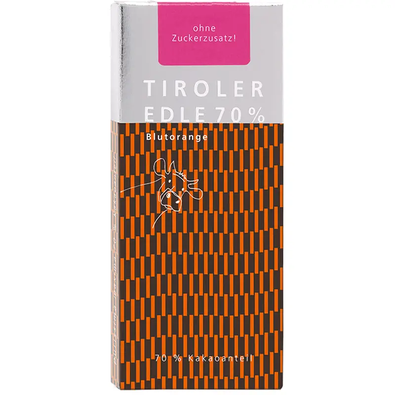 TIROLER EDLE Schokolade | Kakaotafel ohne Zuckerzusatz »Blutorange« 70% Schokolade Blutorange ohne Zuckerzusatz von tiroler Edle