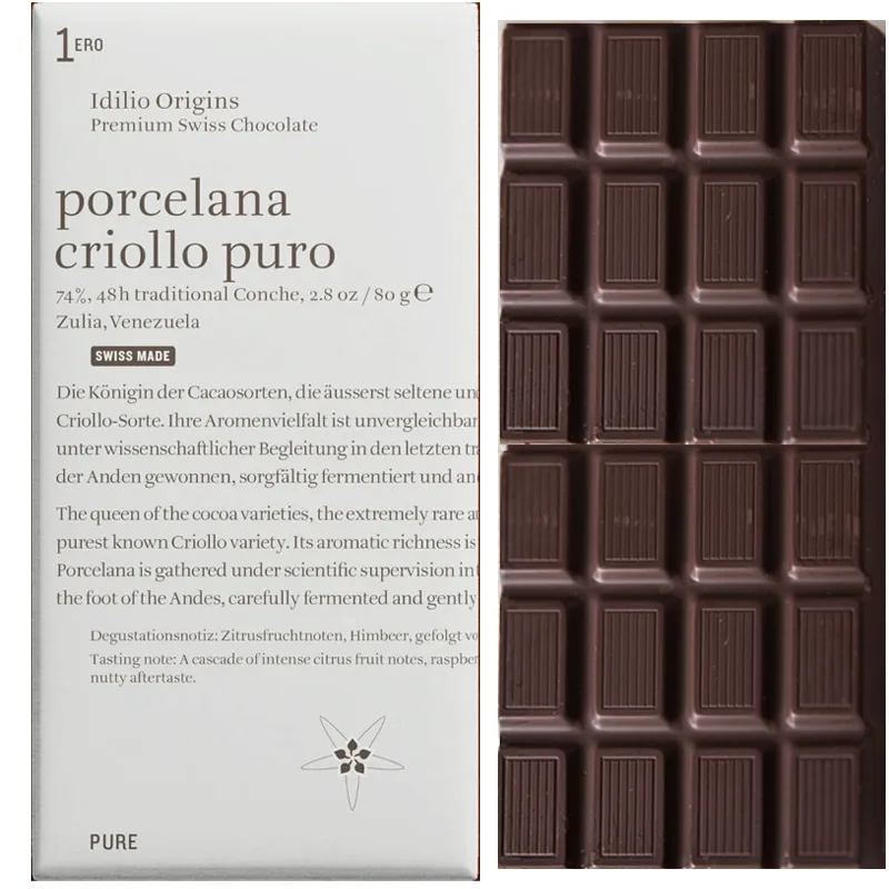 Beste prämierte schweizer Schokolade 1er Porcelana Criollo von Idilio Origins