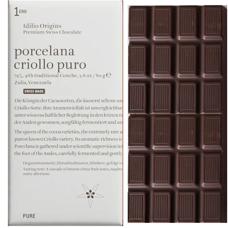 IDILIO ORIGINS | Dunkle Schokolade »1ero Porcelana Criollo Puro« Venezuela 74% |  80g Beste prämierte schweizer Schokolade 1er Porcelana Criollo von Idilio Origins