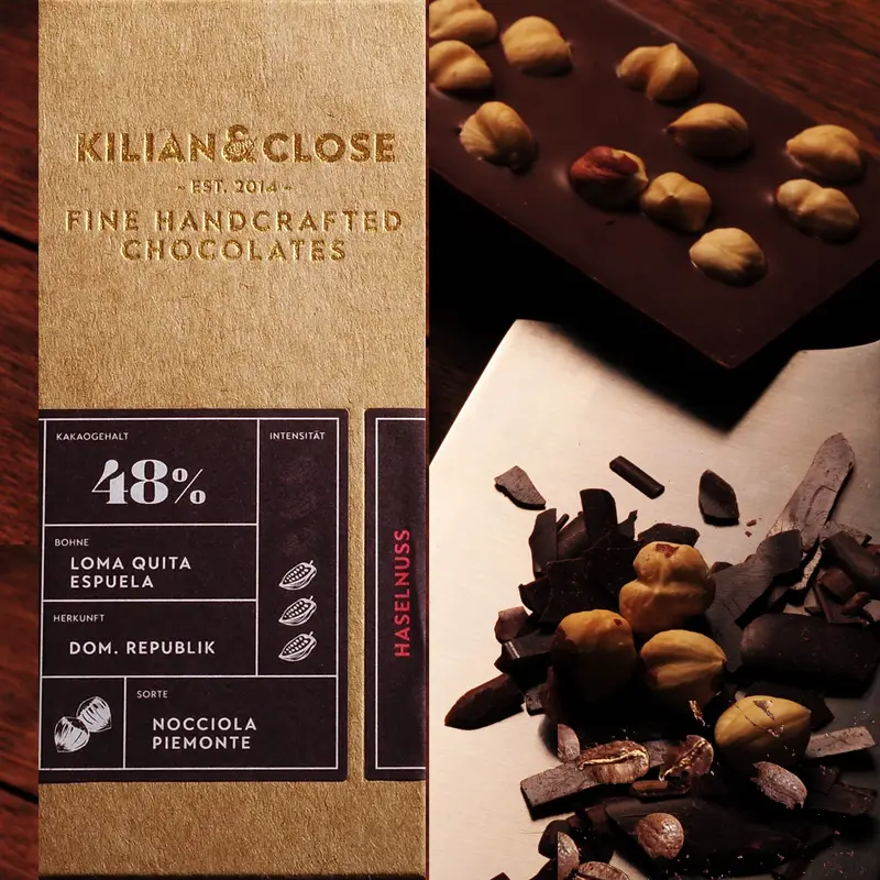 Vegane Milchschokolade mit Haselnüssen von Kilian & Close Waren