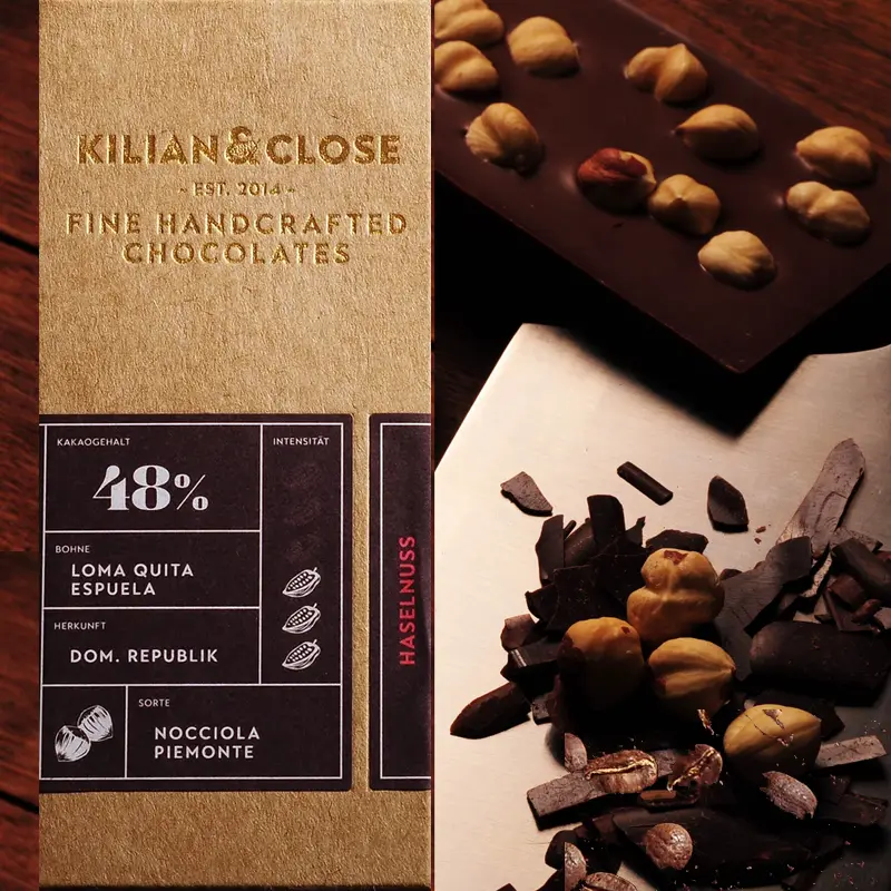 KILIAN & CLOSE | Schokolade mit Haselnüssen 48% | BIO Vegane Milchschokolade mit Haselnüssen von Kilian & Close Waren