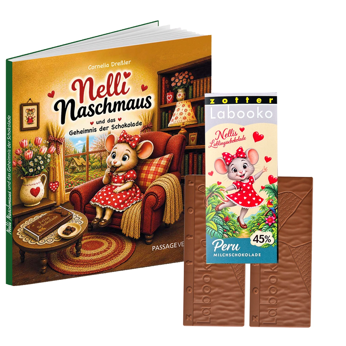 Nelli Naschmaus Geschenkset mit Kinderbuch und Nellis Lieblingsschokolade aus Peru