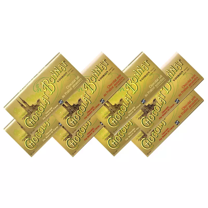 BONNAT Nougat | Praliné-Schokoladen »Mandeln & Haselnüsse« Schokoladen mit Haselnuss- und Mandelnougat von Bonnat