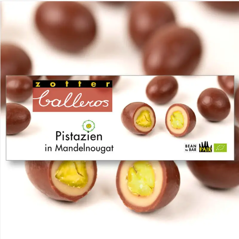 ZOTTER | Pistazien in Mandelnougat »Balleros« Pralinen 50% | BIO | 100g Balleros Pralinen Pistazien in Mandel von Zotter