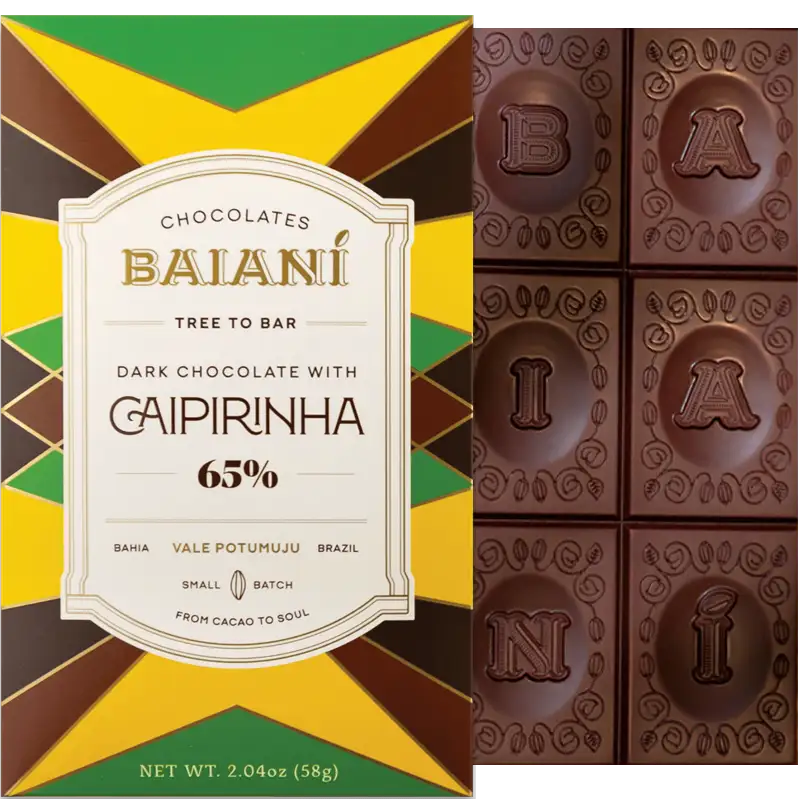 BAIANI Chocolates | Dunkle Schokolade »Caipirinha« 65% | 58g Dunkle Schokolade mit Caipirinha von Baiani Brasilien