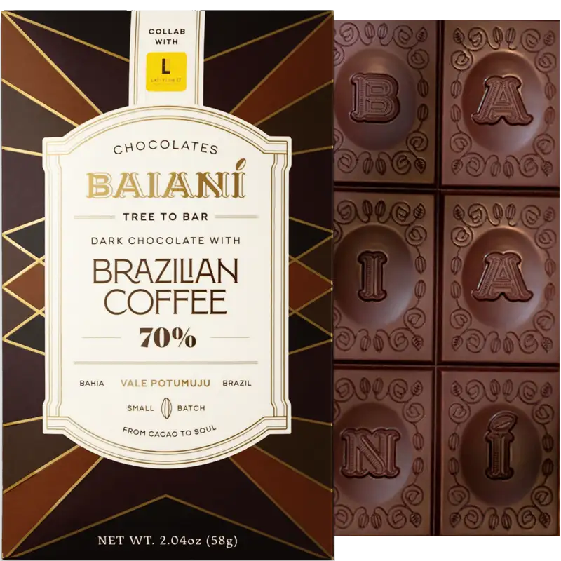 BAIANI Chocolates | Dunkle Schokolade »Brazilian Coffee Latitude« 70% | 58g Brazilian Coffee Schokolade 70% von Baiani Brasilien