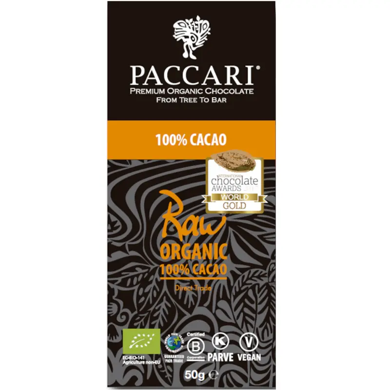 PACCARI Schokolade | Kakaomasse »RAW-Chocolate« Ecuador 100% | BIO | 50g 100% Kakaomasse Schokolade von Paccari / Pacari