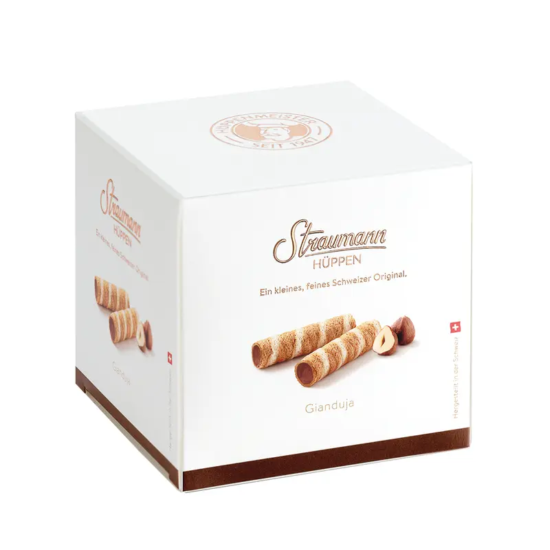 STRAUMANN | Schweizer Feingebäck Gianduja-Waffelröllchen »Hüppen« | 50g Schweizer Hüppen Waffelröllchen Nougat von Straumann
