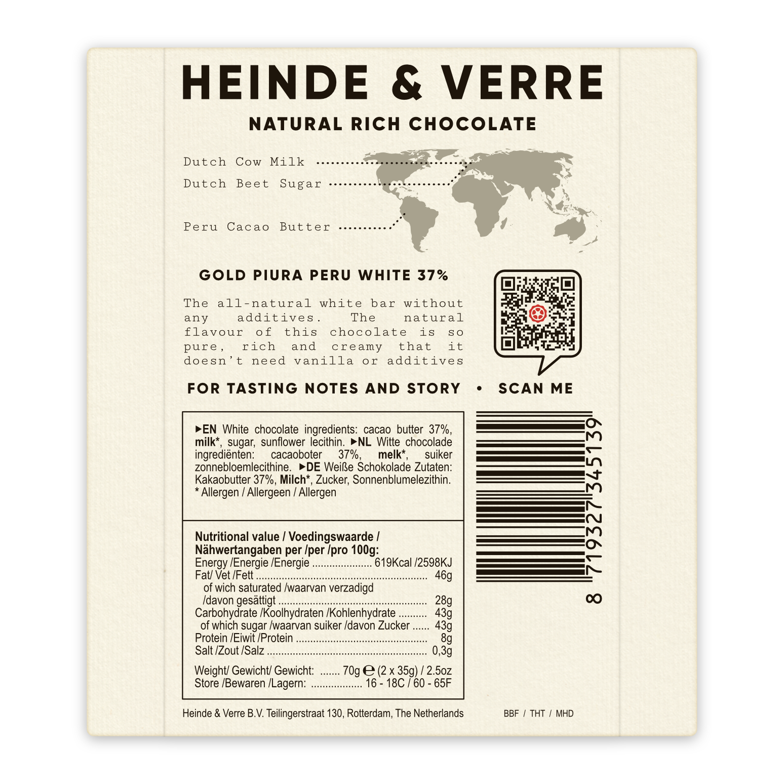 HEINDE & VERRE | Weiße Schokolade »Gold Piura Peru« 37% | 70g