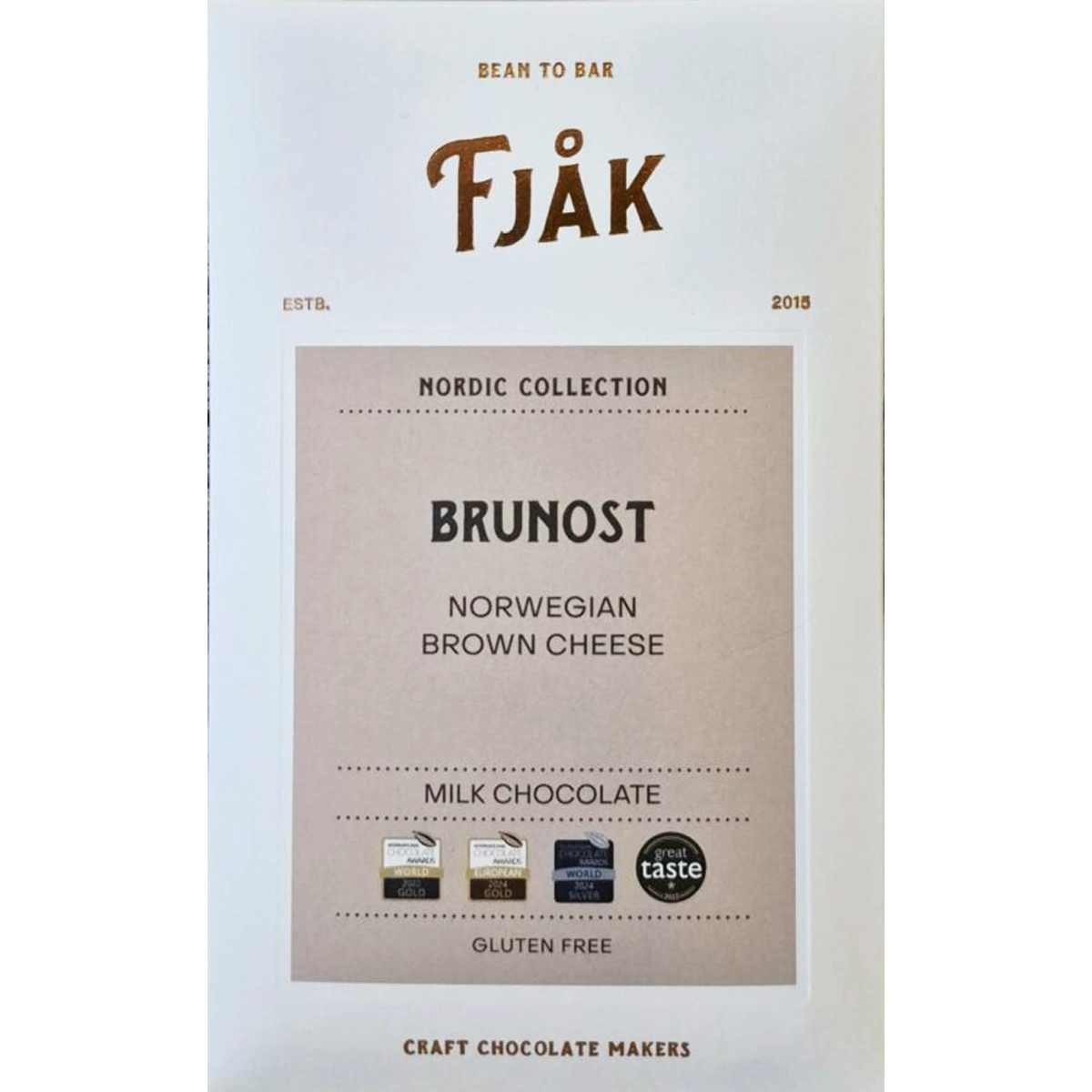 Norwegen FJAK Brunost Milchschokolade mit Trinitario-Kakao aus Haiti und braunem Käse