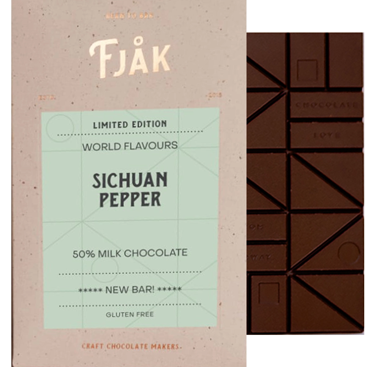 FJÅK Sichuan Pepper 50 % – Bio-Milchschokolade aus Thailand mit grünem Sichuanpfeffer