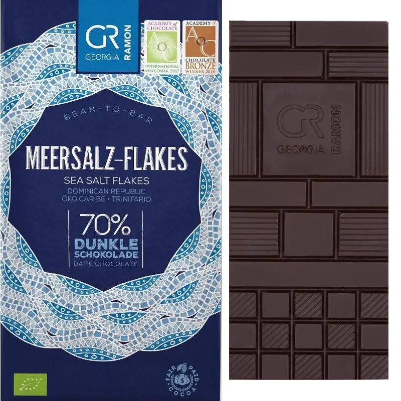 GEORGIA RAMON | Dunkle Schokolade Halen Mon Meersalz-Flakes 70% | BIO | 50g Schokolade mit Meersalz Flakes von Georgia Ramon