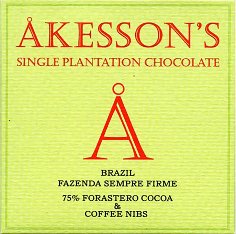 Dunkle Akesson's Schokolade Brazil Forastero mit Kaffeenibs