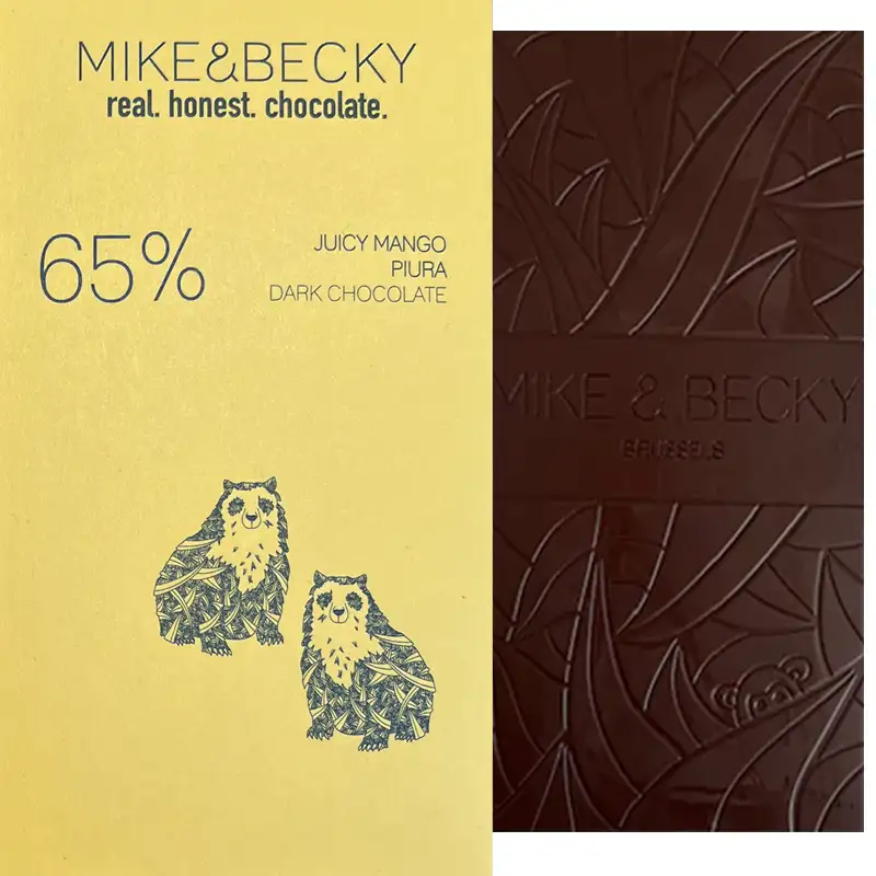 MIKE & BECKY Chocolate | Dunkle Schokoladen »Juicy Mango Piura« 65% | BIO | 60g Juice Mango Schokolade von Mike & becky aus Brüssel