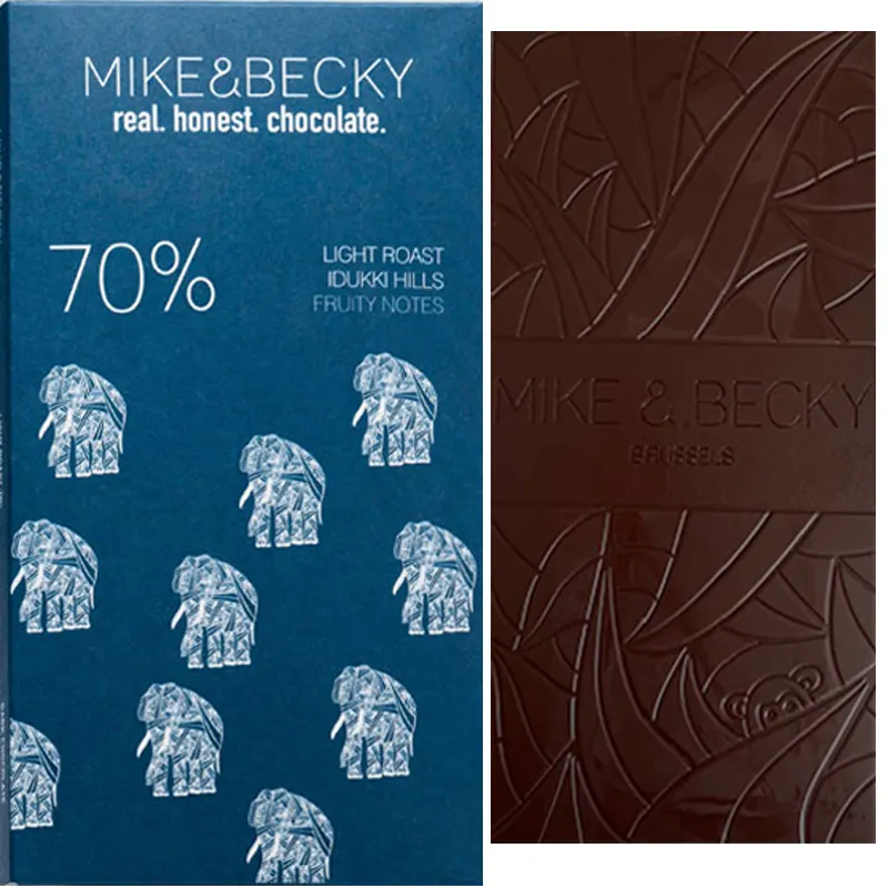MIKE & BECKY Chocolate | Dunkle Schokoladen »Light Roast Idukki Hills« 70% | 60g Mike & Becky feine Brüsseler Schokolade aus Belgien