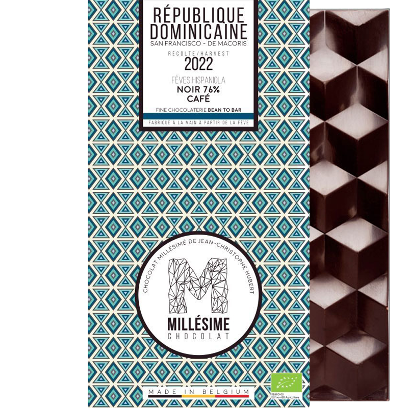 MILLÉSIME Chocolate | Dunkle Schokolade »Republic Dominicaine & Café« 76% | BIO | 70g Noir Schokolade mit Kaffee von Millesime Noir Café