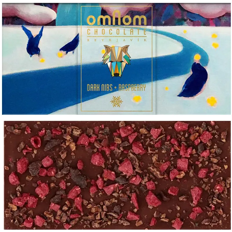 OMNOM Chocolate | Dunkle Schokolade »Dark Nibs & Raspberry« 58% | 60g