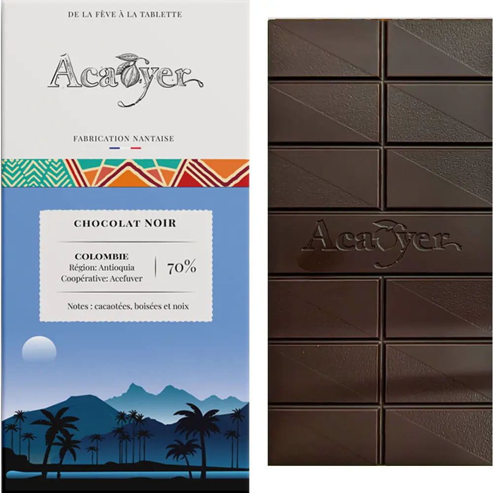 ACAOYER | Dunkle Schokolade »Colombie« 70% | 70g Schokolade Colombie von Acaoyer Frankreich