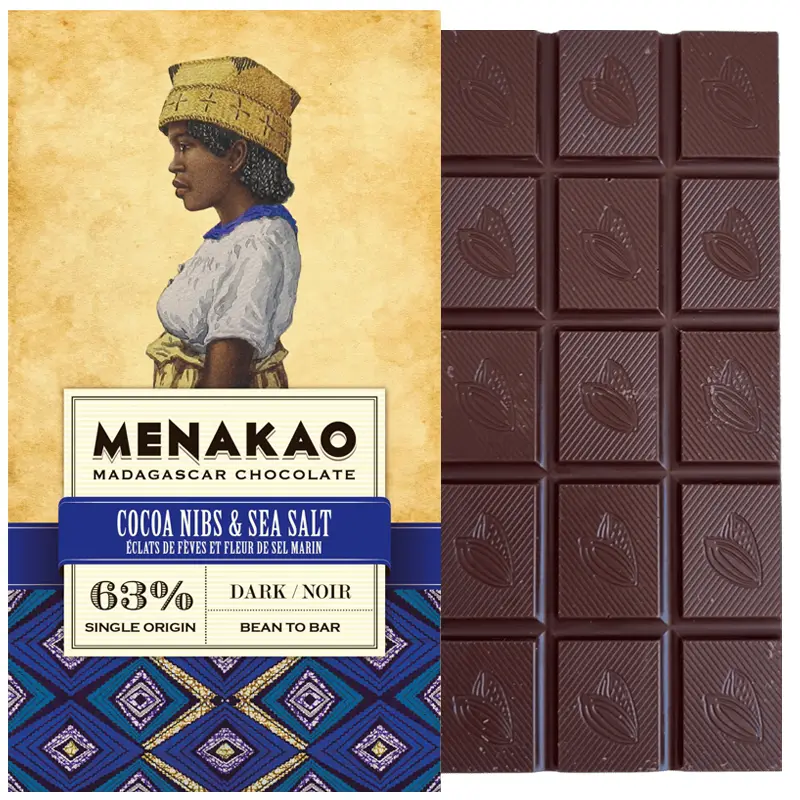MENAKAO | Dunkle Schokolade »Kakaonibs & Sea Salt« 63% | 75g 63% Schokolade von menakao Madagascar