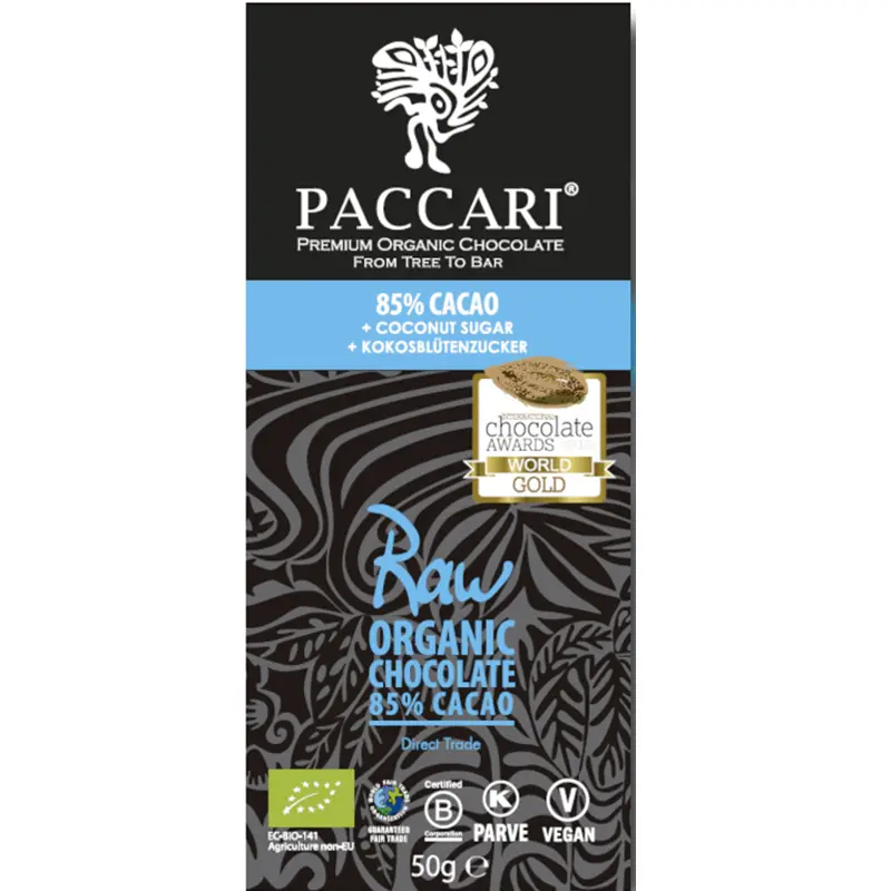 PACCARI | Dunkle Schokolade »RAW-Chocolate« Ecuador 85% | BIO | 50g RAW Schokolade von Paccari 85% Kakao