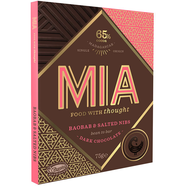 MIA | Dunkle Schokolade »Baobab & Salted Nibs« 65% | 75g MHD 31.08.2023