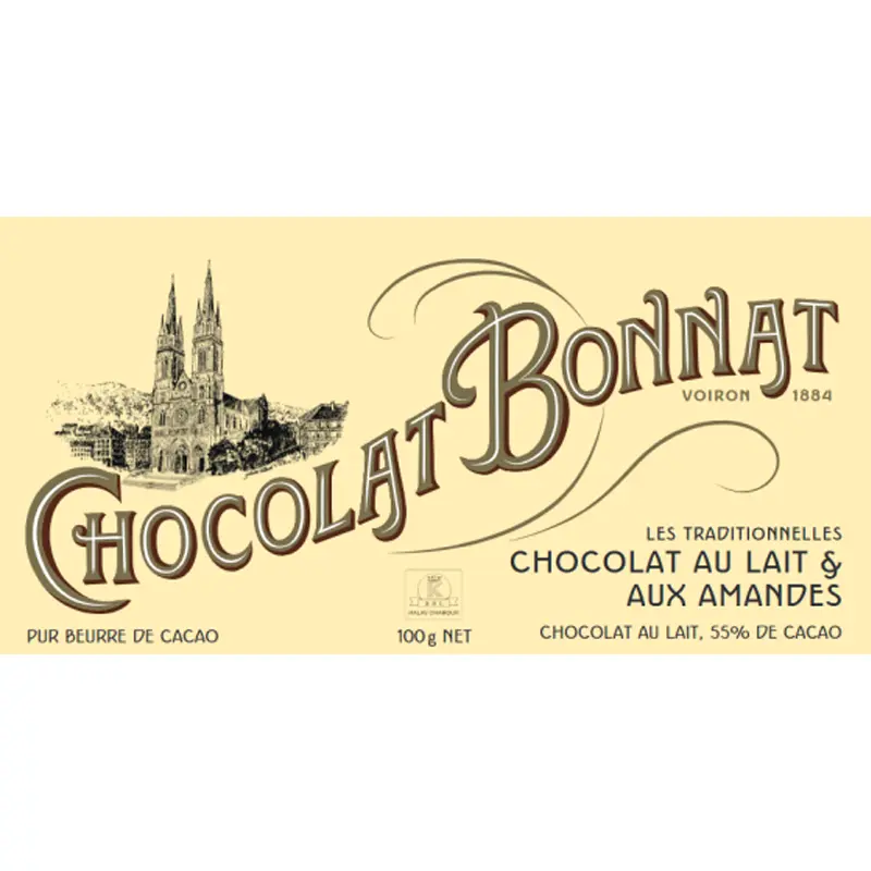 BONNAT Milchschokolade & Mandeln | Chocolat »au lait et aux amandes« 55% | 100g Milchschokolade von Bonnat mit Mandeln