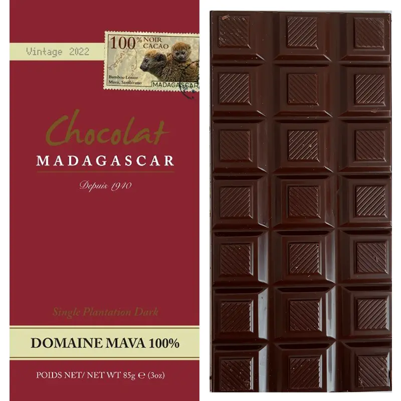 Chocolat MADAGASCAR Schokoladen | Kakaomasse »Domaine MAVA« 100% | 85g Domaine Mava Schokolade 100% kakaomasse von Chocolate Madagascar
