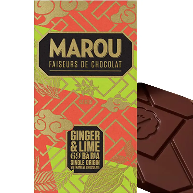 MAROU | Dunkle Schokolade »Vietnam Ba Ria | Ginger & Lime« 69% | 80g Ginger & lime Schokolade von Marou Vietnam