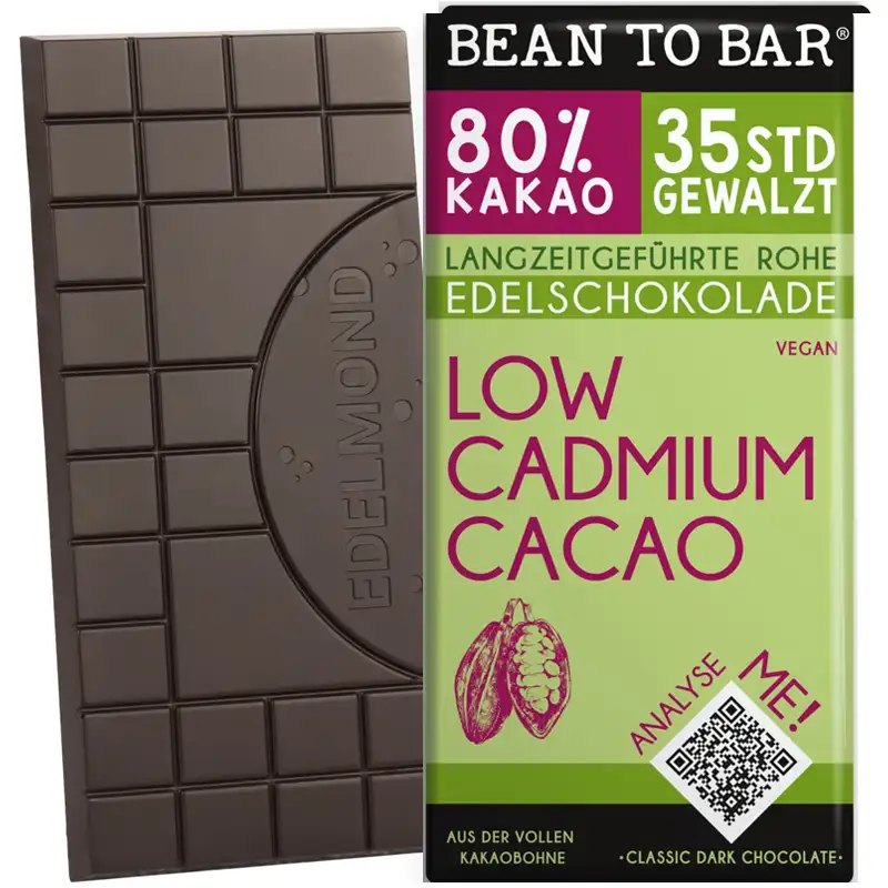 EDELMOND | Dunkle Rohschokolade »Low Cadmium« 80% | 72g Cadmiumarme Schokolade Low-Cadmium von Edelmond