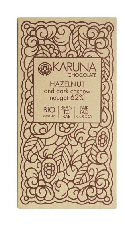 KARUNA Chocolate | Dunkle Schokolade »Hazelnut & dark cashew nougat« 62% | BIO | 60g