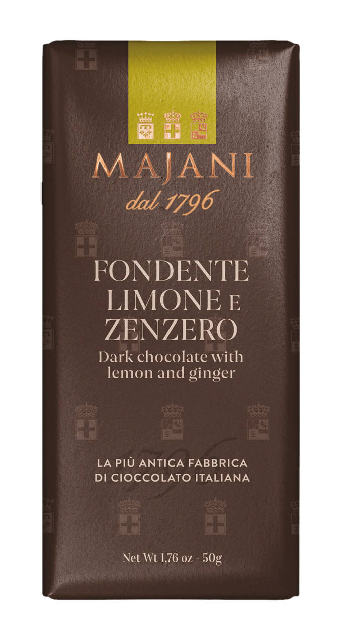 MAJANI | Dunkle Schokolade & Zitrone »Limone & Zenzero« 53% | 50g MHD 30.05.2023