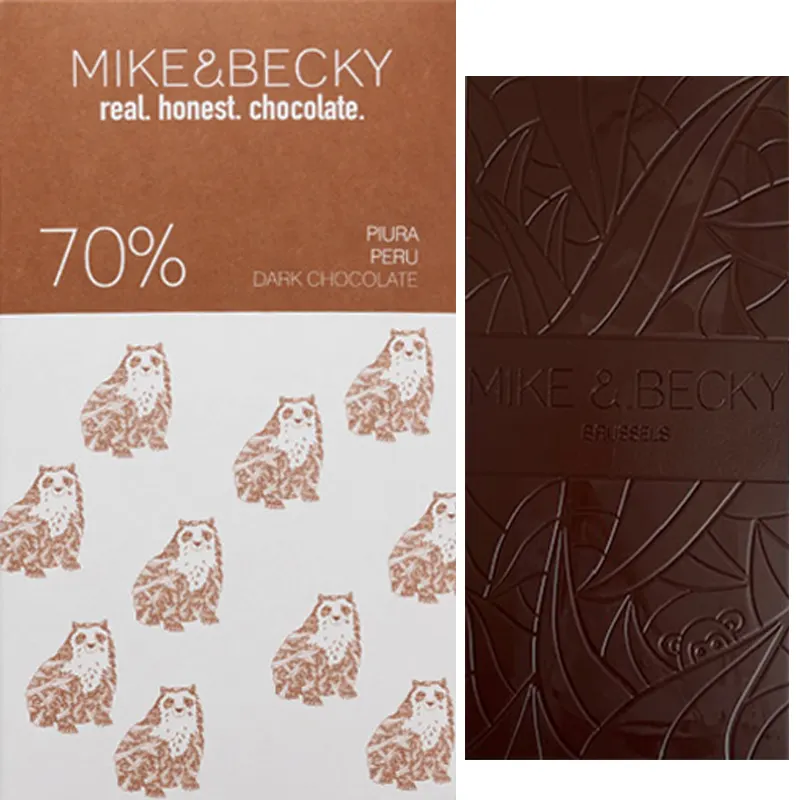MIKE & BECKY Chocolate | Dunkle Schokoladen »Piura Peru« 70% | BIO | 60g Brüsseler Schokolade mit 70% Kakao von Mike & Becky