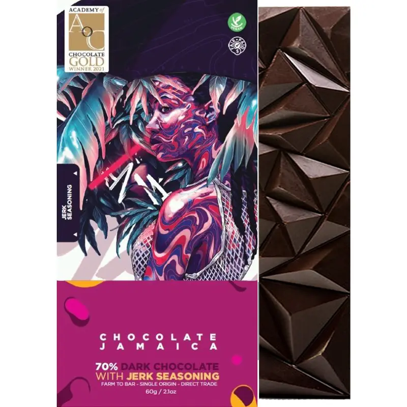 PURE Chocolate | Dunkle Schokolade »Jamaica & Jerk-Gewürz« 70% | 60g Pure Schokolade mit Jerk gewürzmischung von Pure Chocolate Jamaica