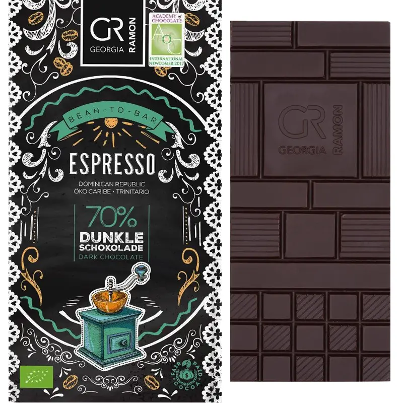 GEORGIA RAMON | Dunkle Schokolade »Espresso« 70% | BIO | 50g Dunkle Schokolade mit Espresso von Georgia Ramon